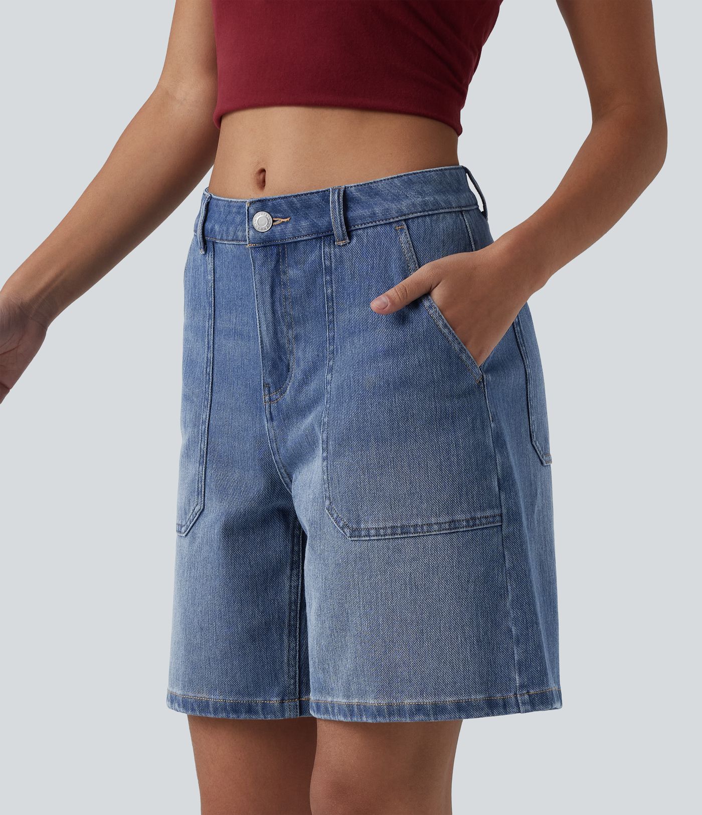 Halara Flex™ - Lässige, verwaschene Baggy-Shorts mit mittelhohem Bund und mehreren Taschen