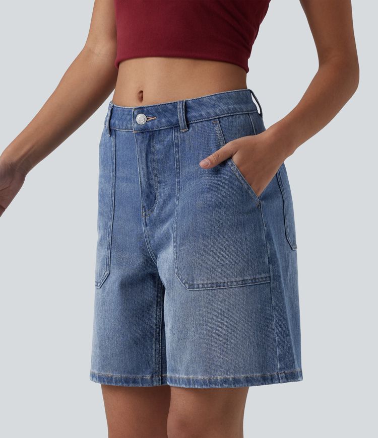 Halara Flex™ - Lässige, verwaschene Baggy-Shorts mit mittelhohem Bund und mehreren Taschen