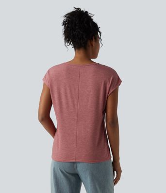 V Neck Short Sleeve Relaxed Heathered Casual T-Shirt