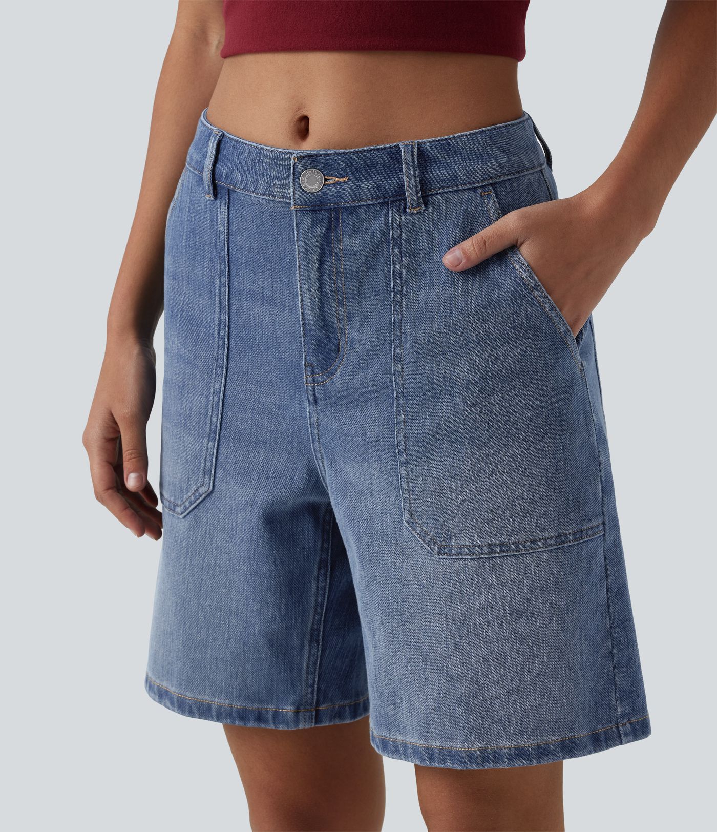 Halara Flex™ - Lässige, verwaschene Baggy-Shorts mit mittelhohem Bund und mehreren Taschen