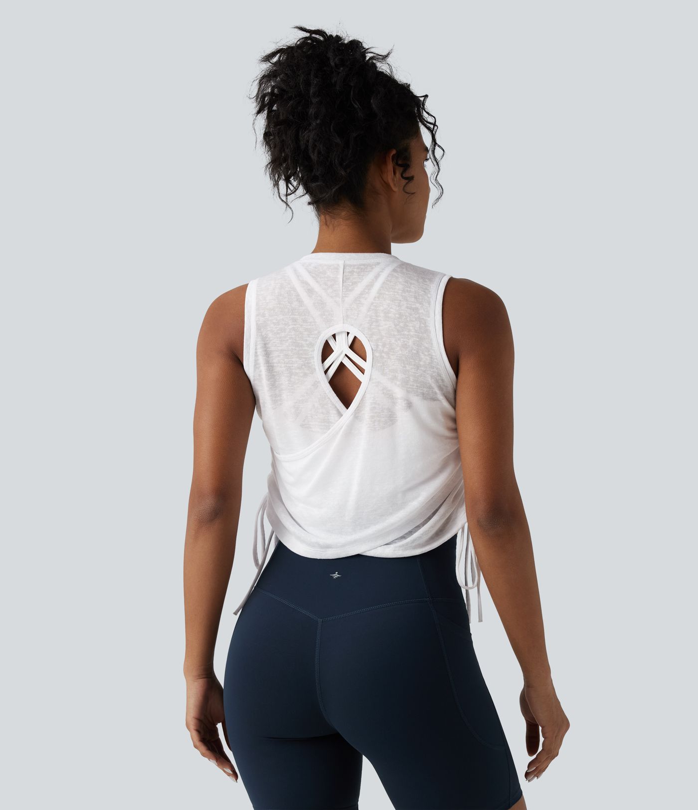 Crossover Cut-out Back Drawstring Hem Workout Tank Top