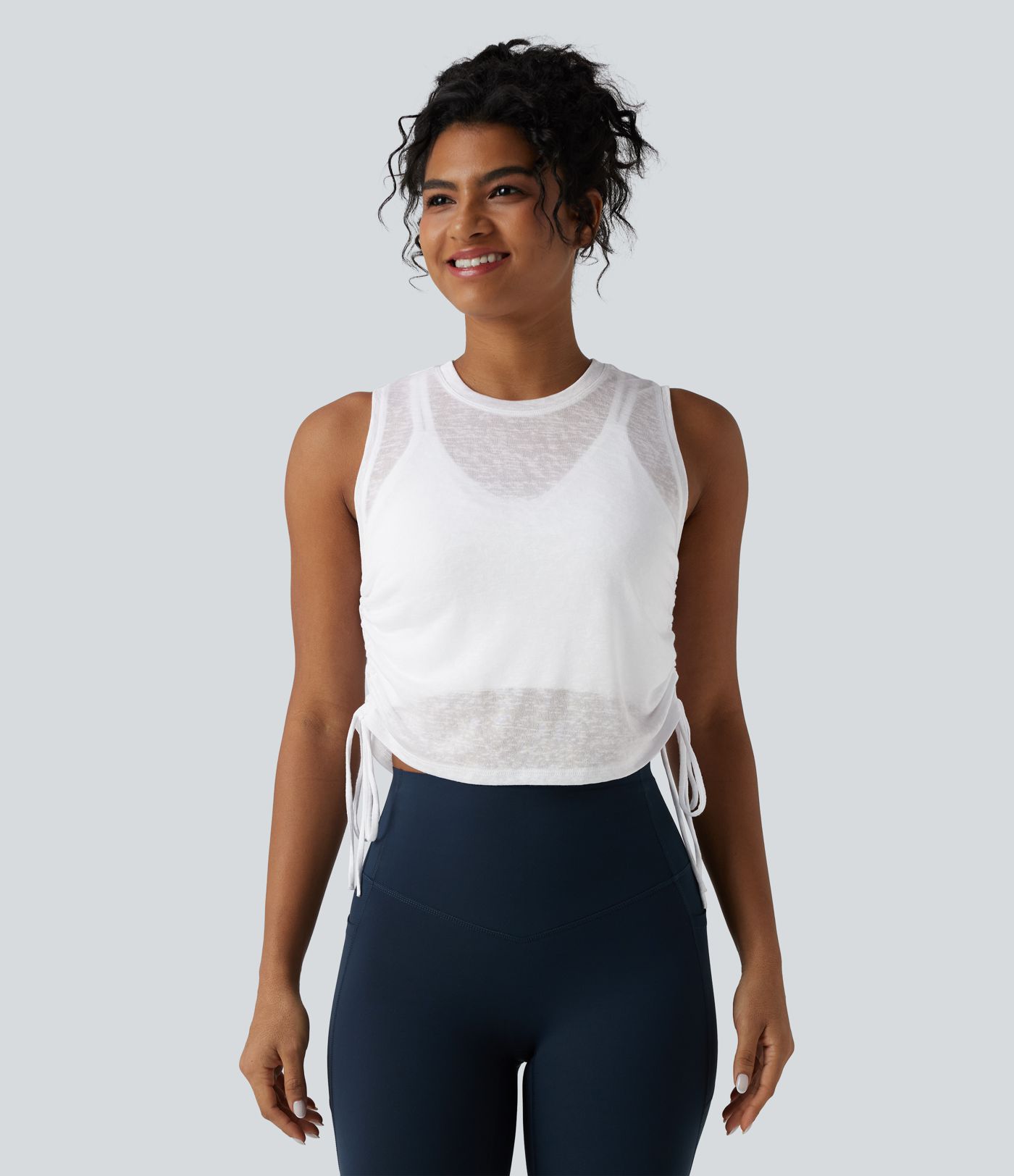 Crossover Cut-out Back Drawstring Hem Workout Tank Top