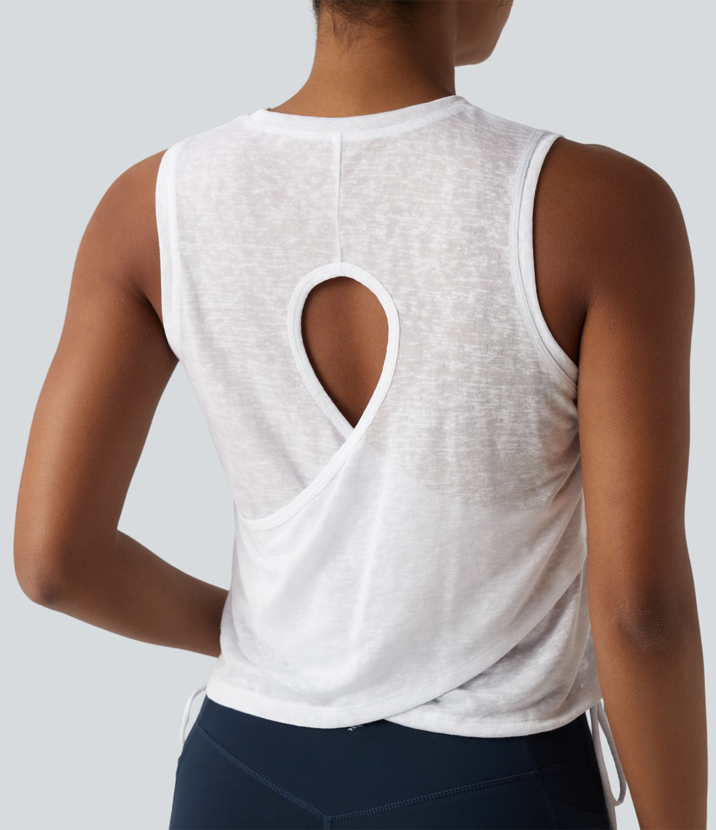 Crossover Cut-out Back Drawstring Hem Workout Tank Top