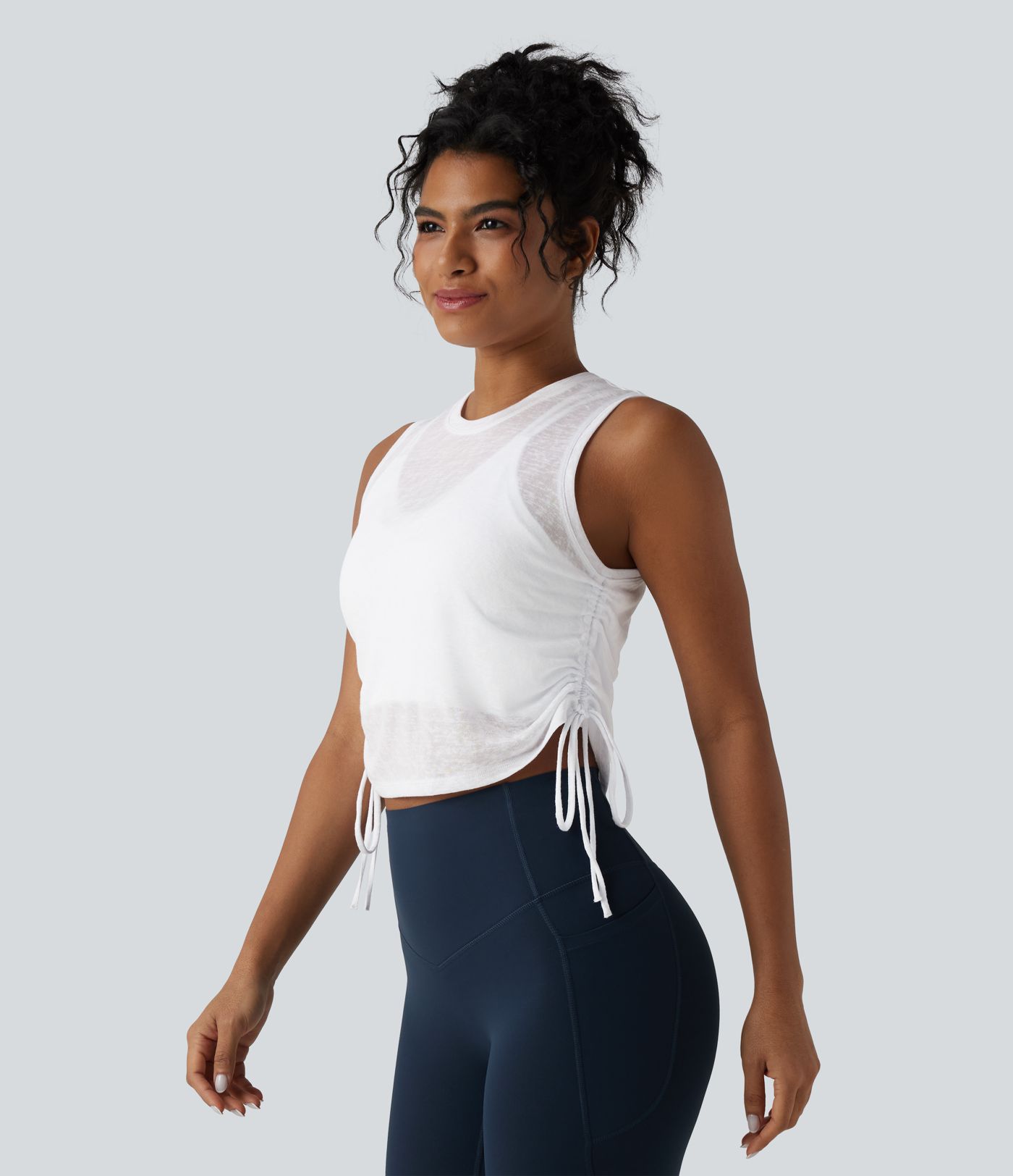 Crossover Cut-out Back Drawstring Hem Workout Tank Top