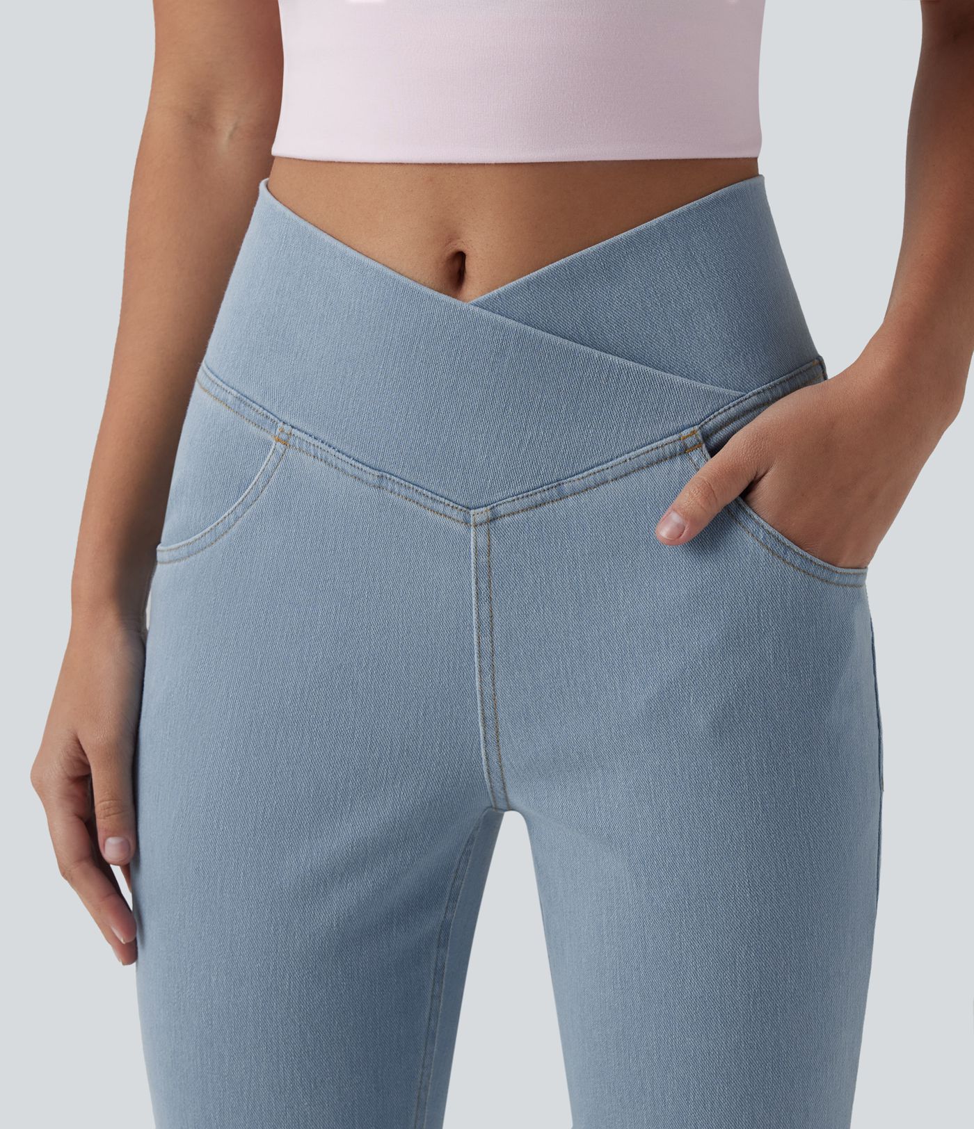 Halara Flex™ High Waisted Crossover Pocket Washed Casual Jeans
