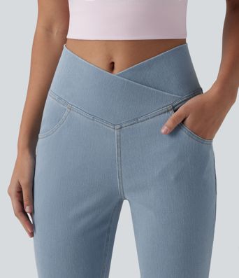 Halara Flex™ High Waisted Crossover Pocket Washed Casual Jeans