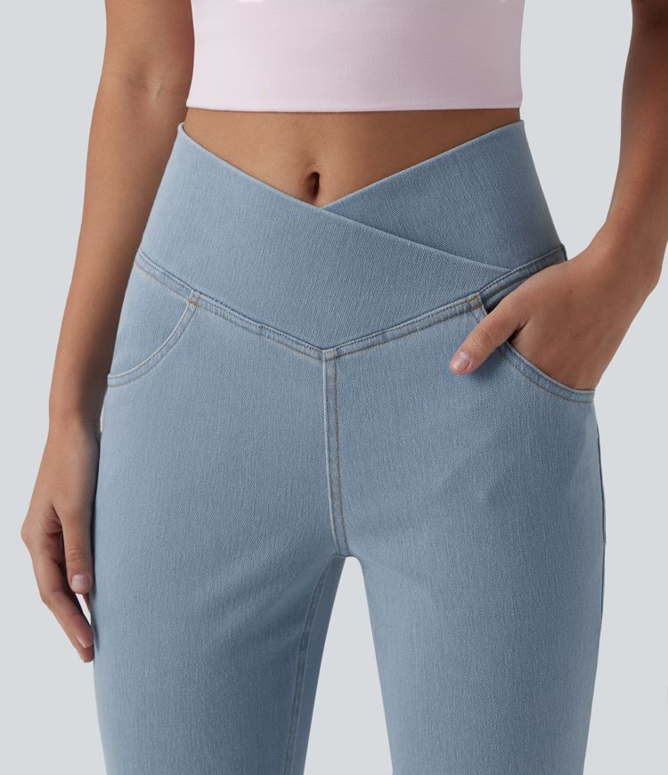 Halara Flex™ High Waisted Crossover Pocket Washed Casual Jeans