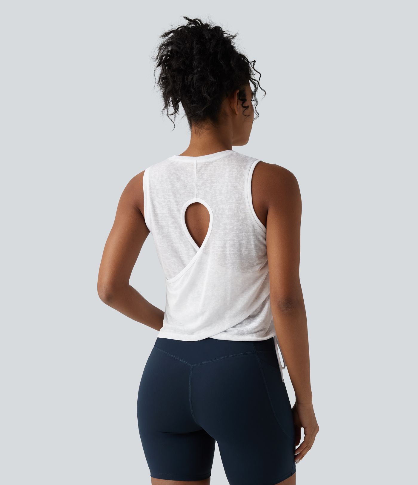 Crossover Cut-out Back Drawstring Hem Workout Tank Top