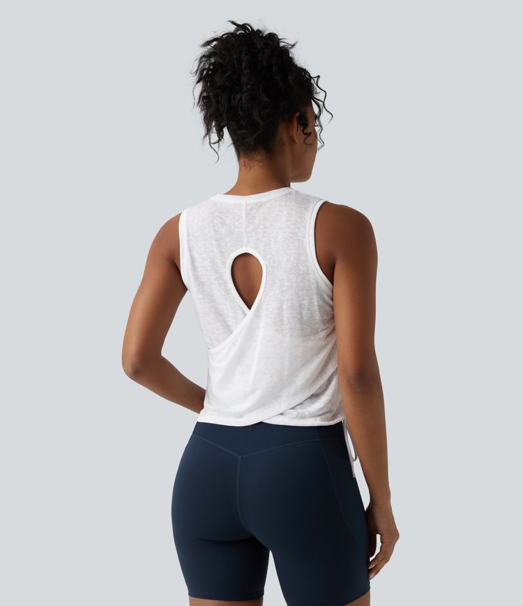 Crossover Cut-out Back Drawstring Hem Workout Tank Top