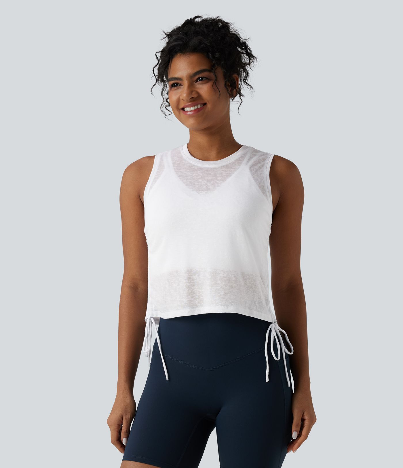 Crossover Cut-out Back Drawstring Hem Workout Tank Top