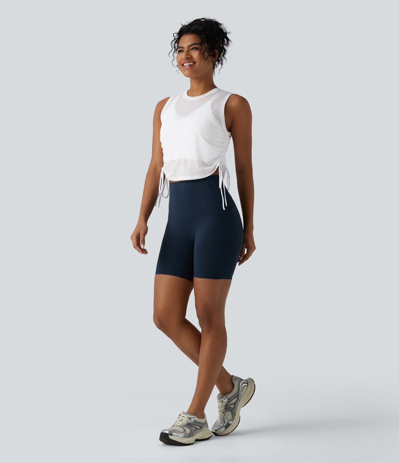 Crossover Cut-out Back Drawstring Hem Workout Tank Top