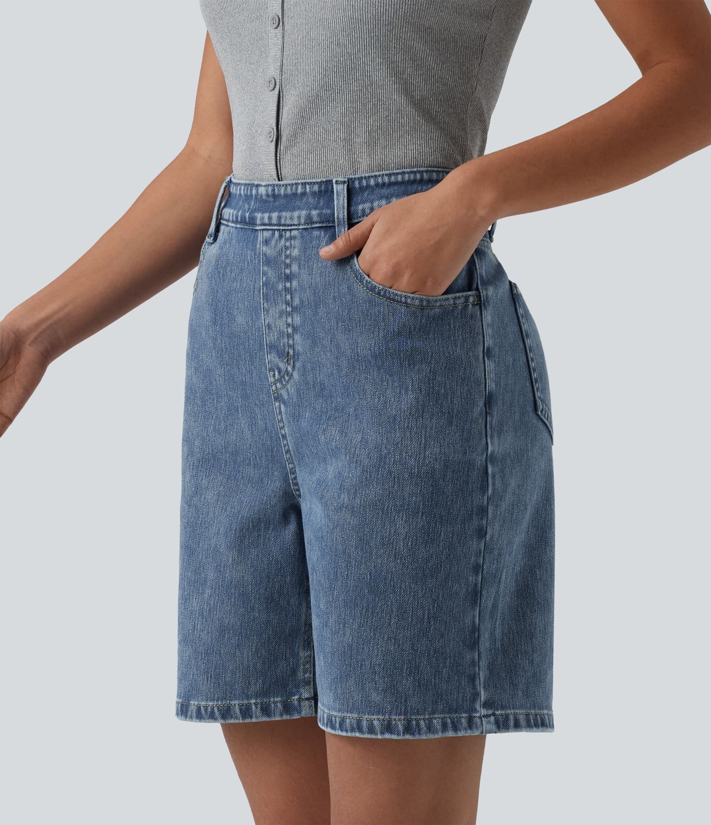 Halara Flex™ High Waisted Denim Casual Shorts 7'' with Pockets