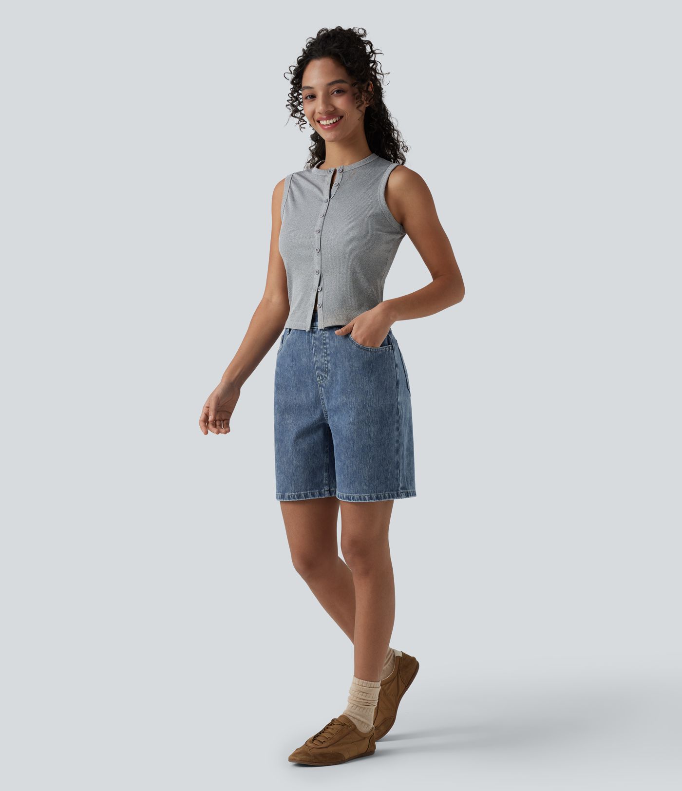 Halara Flex™ High Waisted Denim Casual Shorts 7'' with Pockets