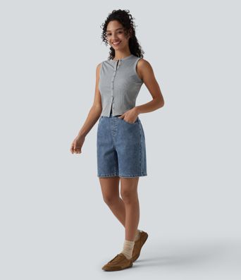 Halara Flex™ High Waisted Denim Casual Shorts 7'' with Pockets