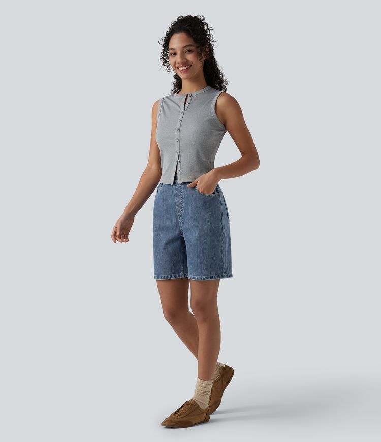 Halara Flex™ High Waisted Denim Casual Shorts 7'' with Pockets