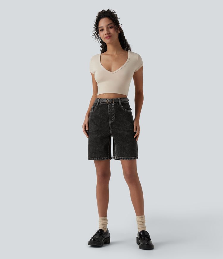 Halara Flex™ High Waisted Denim Casual Shorts 7'' with Pockets