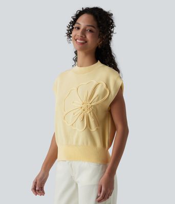 Hversdagsleg ermalaus peysa með hringhálsi