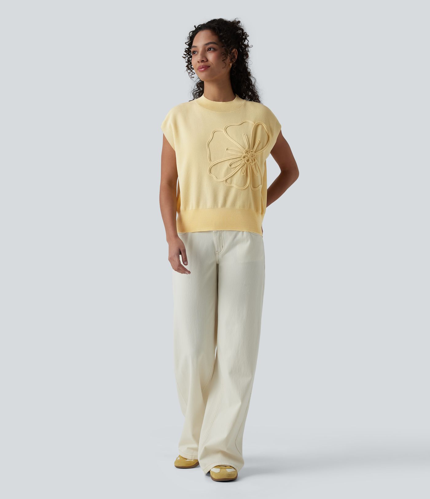 Hversdagsleg ermalaus peysa með hringhálsi