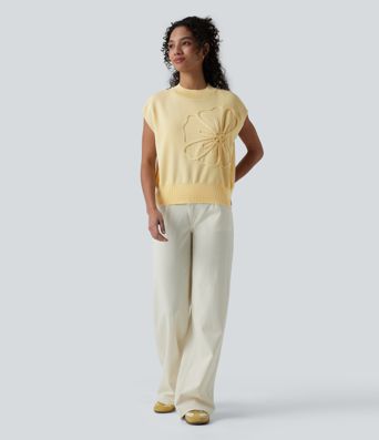 Hversdagsleg ermalaus peysa með hringhálsi