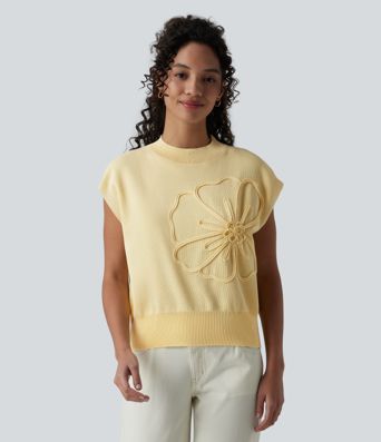 Hversdagsleg ermalaus peysa með hringhálsi