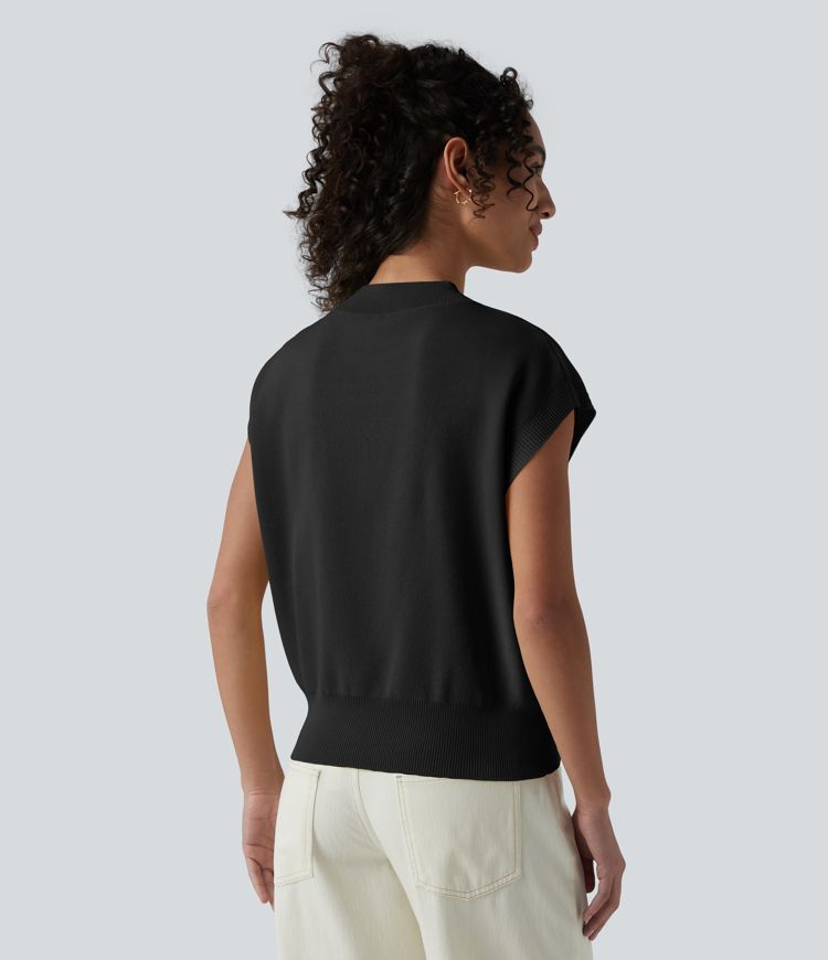 Black Crew Neck Sleeveless Casual Sweater / 2