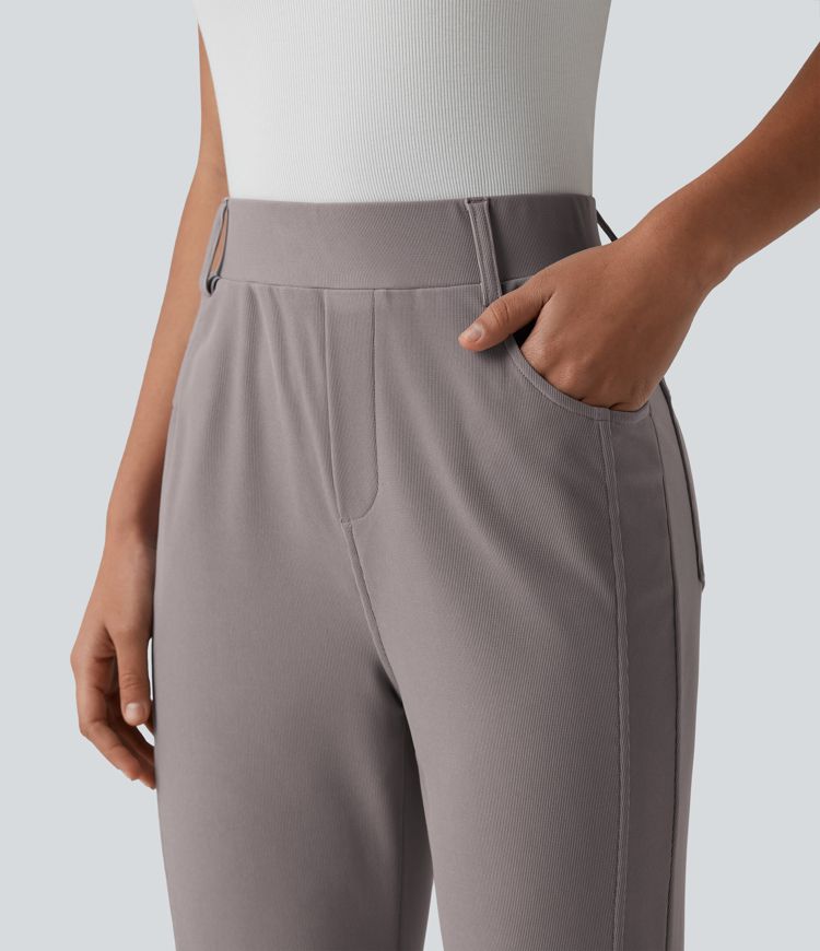 Lässige Bootcut-Hose mit hohem Bund, mehreren Taschen und Waffelstruktur