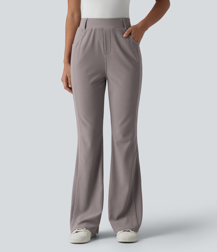 Lässige Bootcut-Hose mit hohem Bund, mehreren Taschen und Waffelstruktur