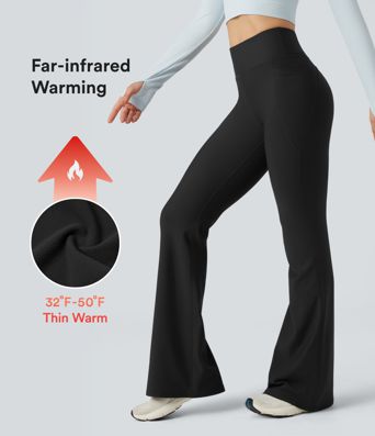 High Waisted Scrunch Fleece Yoga Flare Leggings with Pockets
