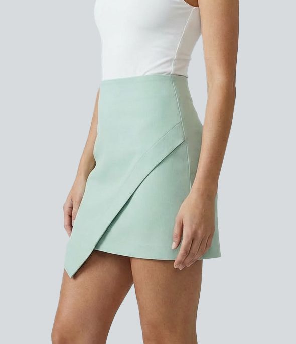 Patitoff™ Flow Pet Hair Resistant Mid Rise 2-in-1 Asymmetric Bodycon Mini Work Skirt with Pocket