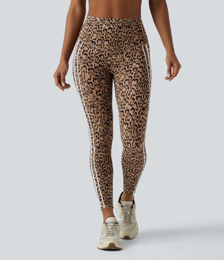 Halara UltraSculpt™ Leopard Print High Waisted Tummy Control Color Block Stripes Training 7/8 Leggings with Pockets