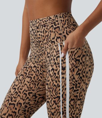 Halara UltraSculpt™ Leopard Print High Waisted Tummy Control Color Block Stripes Training 7/8 Leggings with Pockets