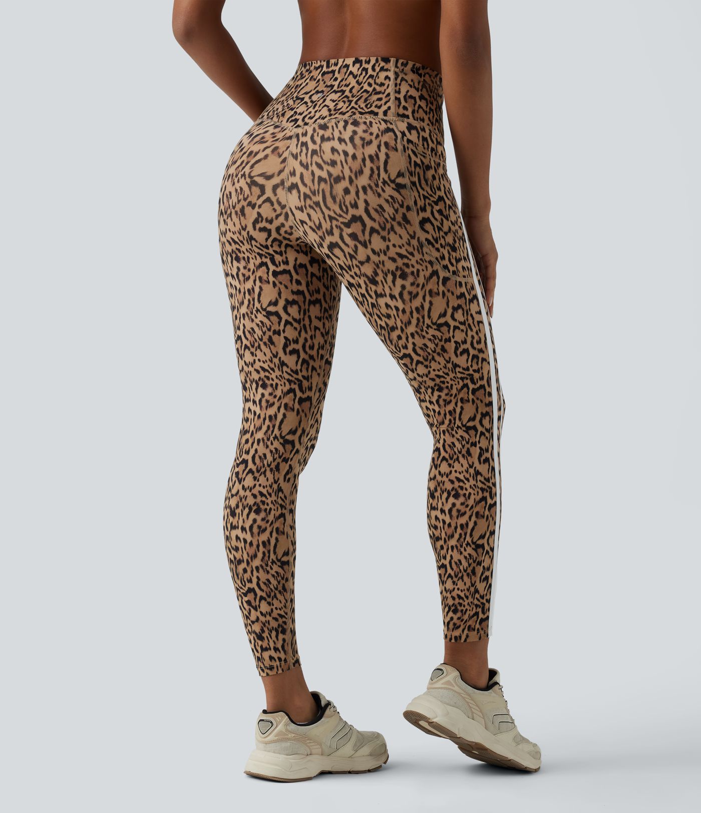 Halara UltraSculpt™ Leopard Print High Waisted Tummy Control Color Block Stripes Training 7/8 Leggings with Pockets