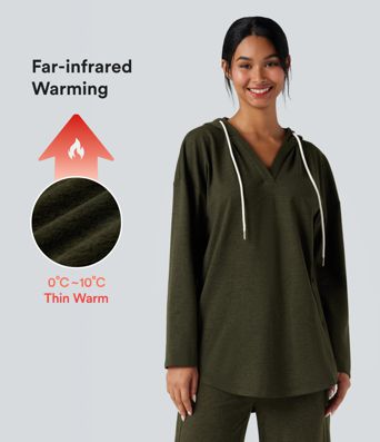 Kapuzensweatshirt mit geschwungenem Saum, weit geschnitten, schnell trocknend, lässig, meliert - UPF40+