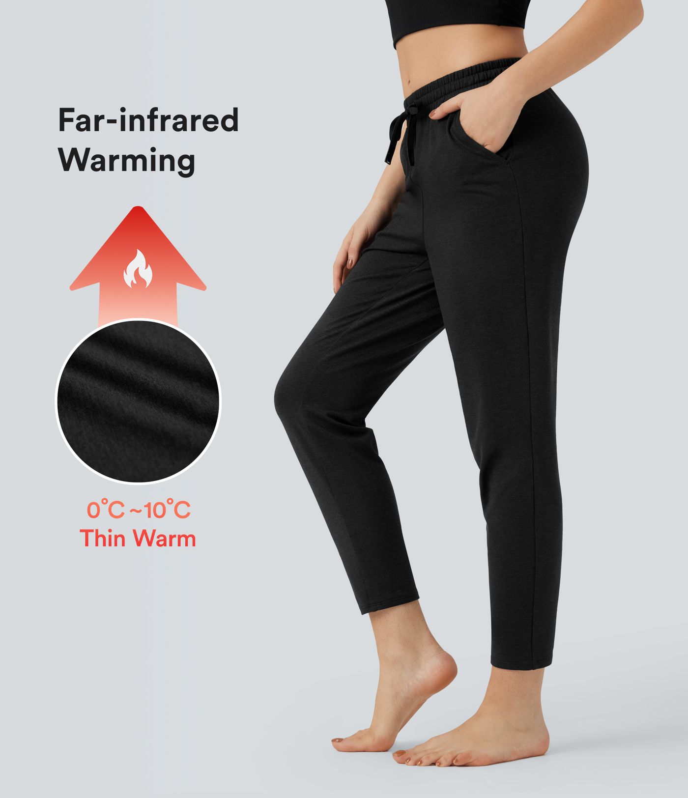 Mid Rise Drawstring Quick Dry Lounge Heathered Warming Trousers with Pockets-UPF40+