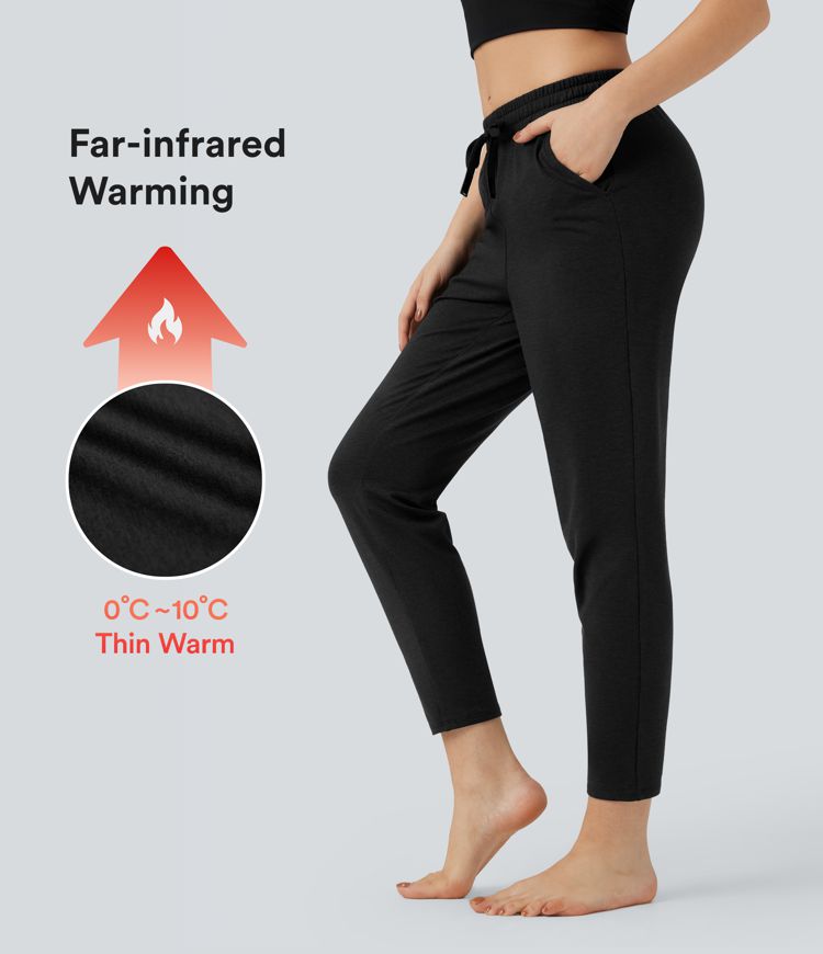 Mid Rise Drawstring Quick Dry Lounge Heathered Warming Trousers with Pockets-UPF40+