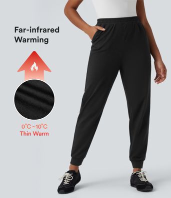 High Waisted Quick Dry Casual Heathered Warming Joggers with Pockets-UPF40+