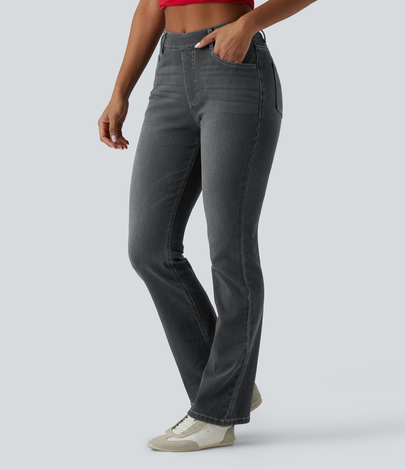 Halara Flex™ High Waisted Pockets Washed Casual Bootcut Jeans