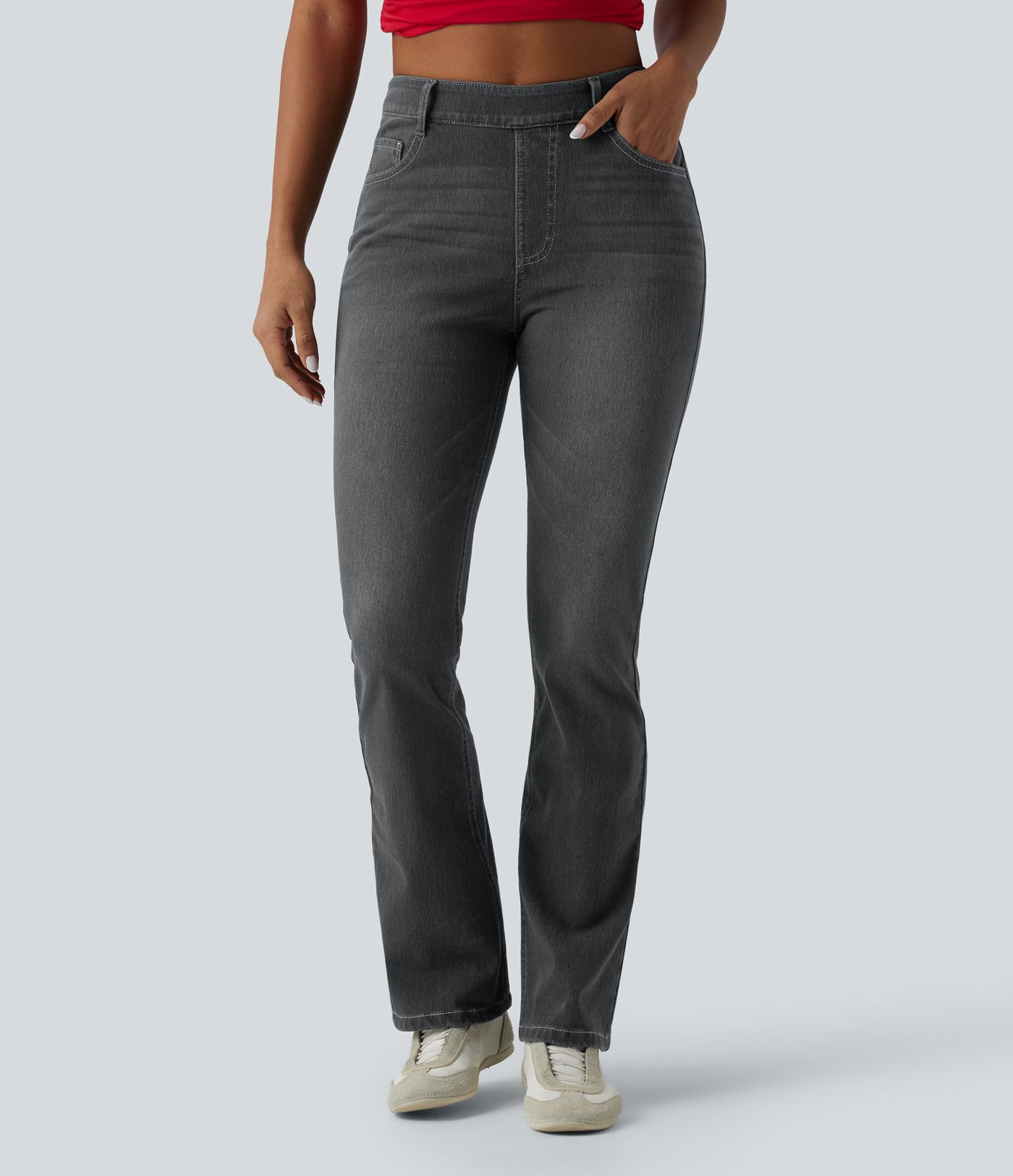 Halara Flex™ High Waisted Pockets Washed Casual Bootcut Jeans