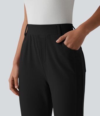 High Waisted Micro Waffle Casual Bootcut Trousers with Pockets High Waisted Micro Waffle Casual Bootcut Trousers with Pockets