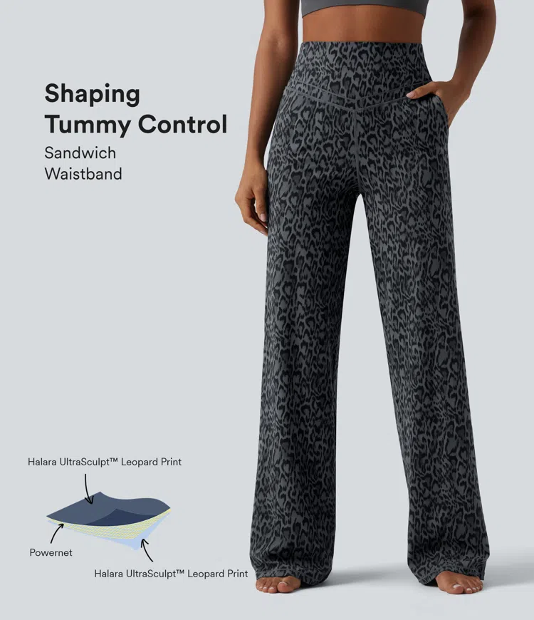 Halara UltraSculpt™ Leopard Print High Waisted Tummy Control Straight Leg Yoga Pants with Pockets