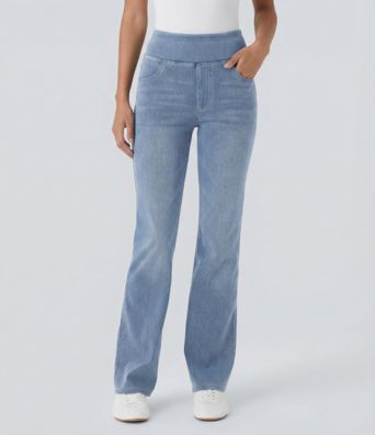 Halara Flex™ High Waisted Pockets Washed Casual Bootcut Jeans Halara Flex™ High Waisted Pockets Washed Casual Bootcut Jeans