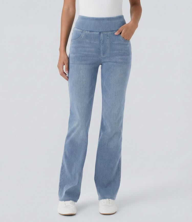 Halara Flex™ High Waisted Pockets Washed Casual Bootcut Jeans Halara Flex™ High Waisted Pockets Washed Casual Bootcut Jeans