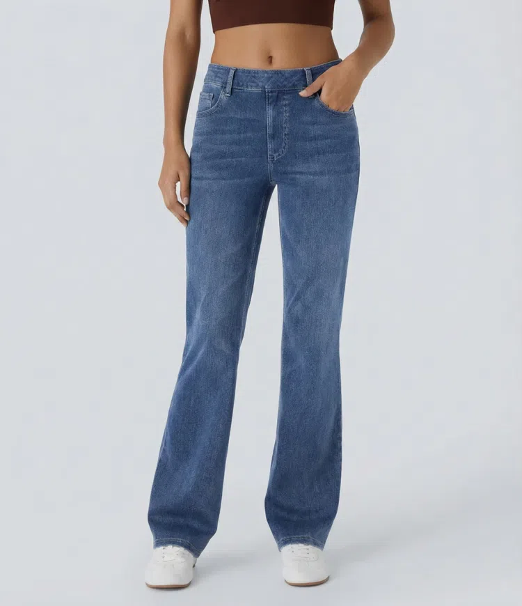 Halara Flex™ High Waisted Pockets Washed Casual Bootcut Jeans