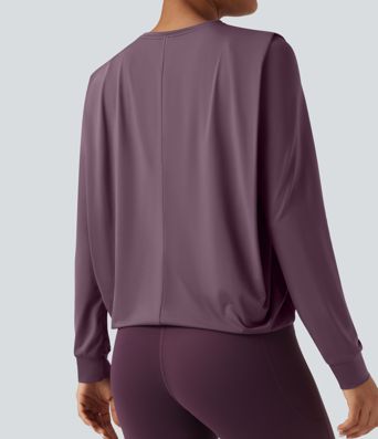 Round Neck Long Sleeve Ruched Yoga Sports Top-UPF50+