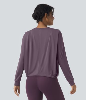 Round Neck Long Sleeve Ruched Yoga Sports Top-UPF50+