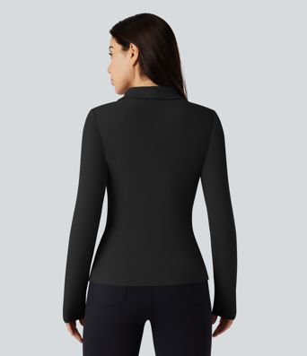 Ribbed Knit V-neck Crossover Long Sleeve Work Top