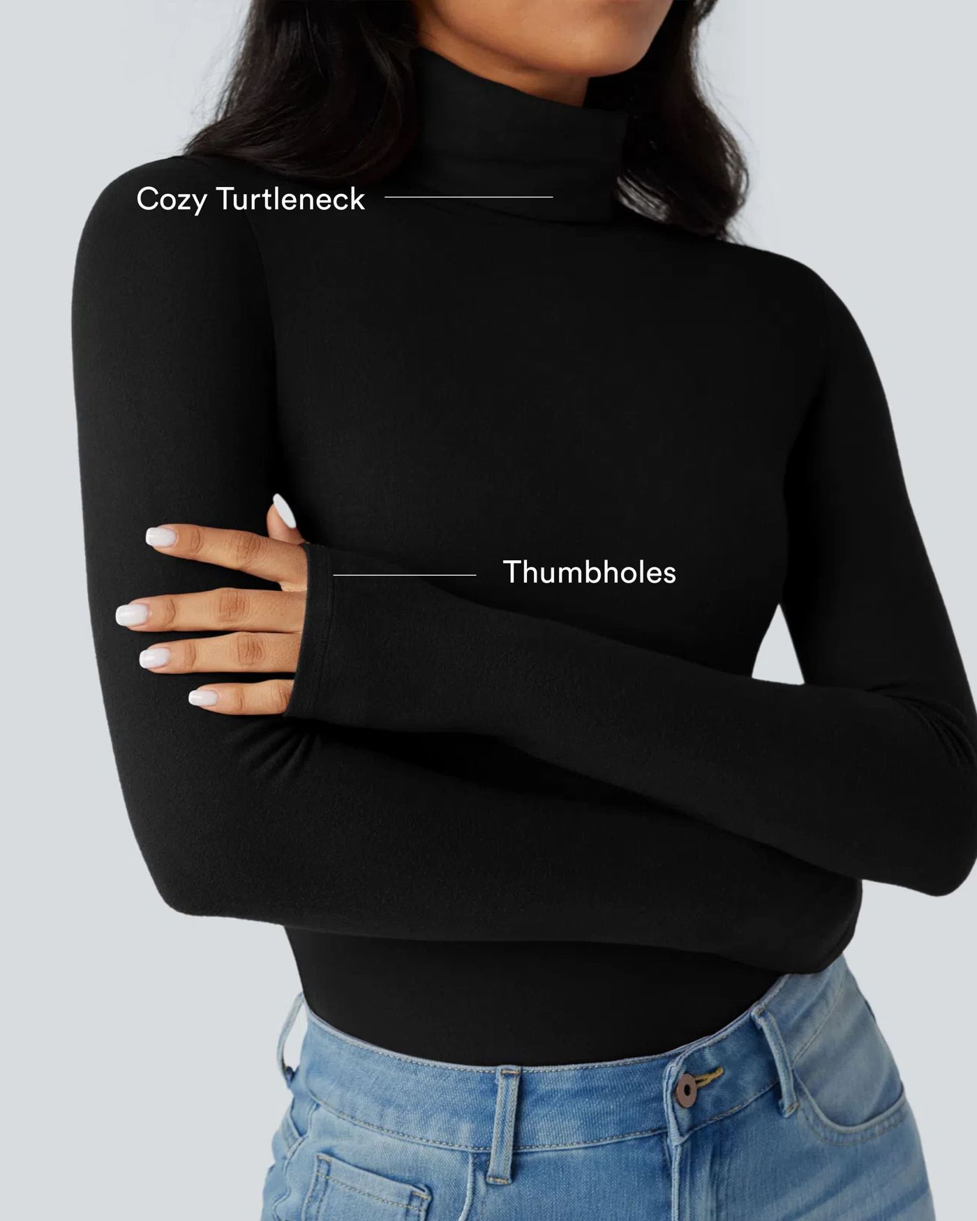 Turtleneck Long Sleeve Thumb Hole Casual Warming Top