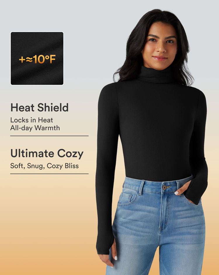 Turtleneck Long Sleeve Thumb Hole Casual Warming Top