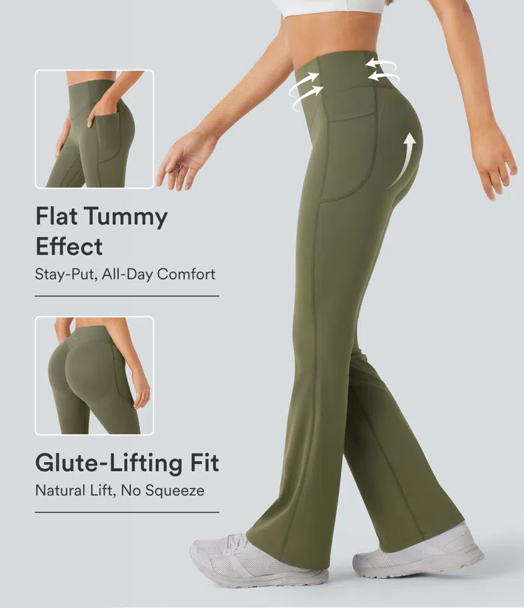 Leggings SoCinched UltraSculpt Bootcut yoga tiro alto realce glúteo bolsillo lateral control abdomen moldeador