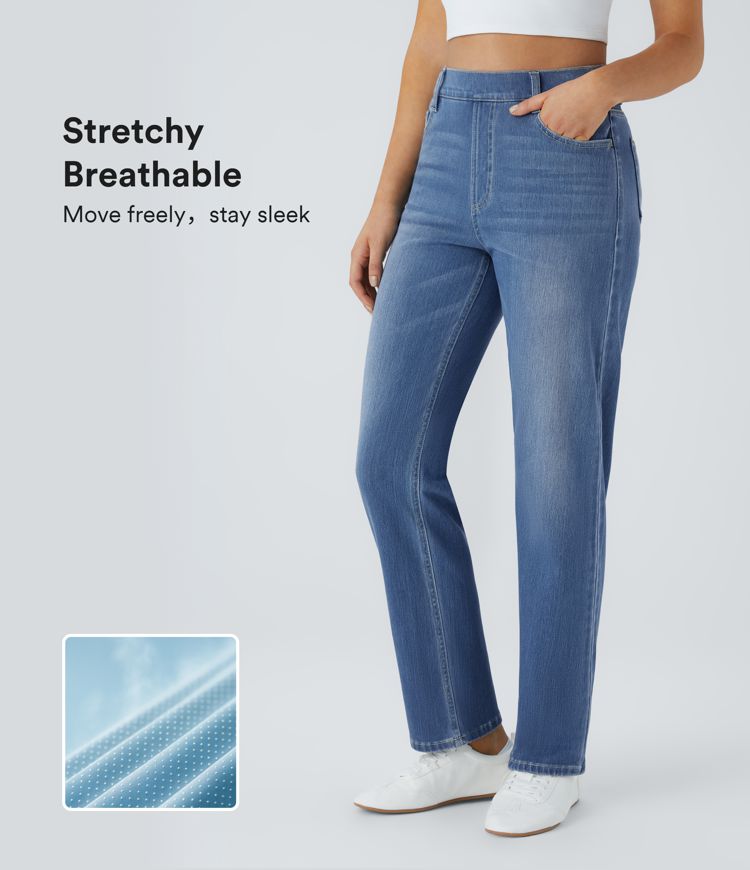 Halara Flex™ High Waisted Pockets Women Straight Leg Washed Denim Casual Jeans